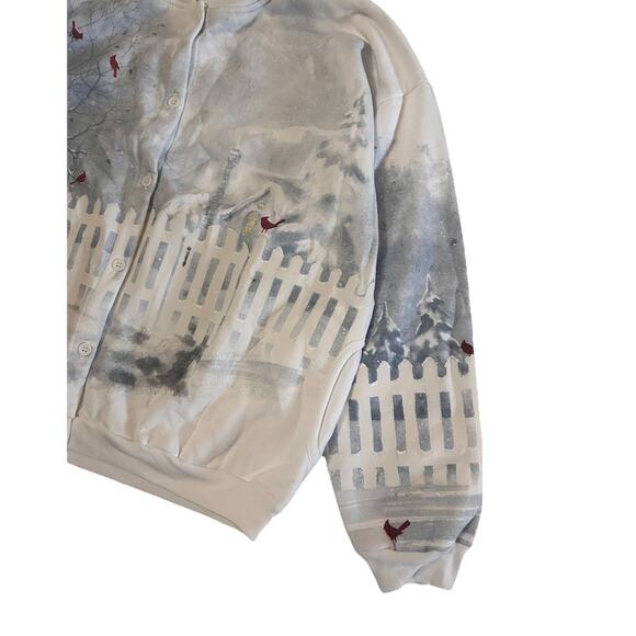 Vintage Button Front Women’s Sweater Outdoor Winter Scene Cardinals Snow NWT XL - Picture 3 of 7